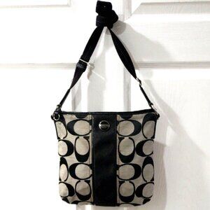 Authentic Coach Black & Gray Signature Stripe Duffle Shoulder Bag F21905